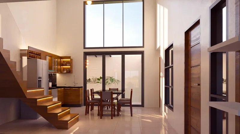 Cocina-comedor a doble altura, Villas del Palmar.